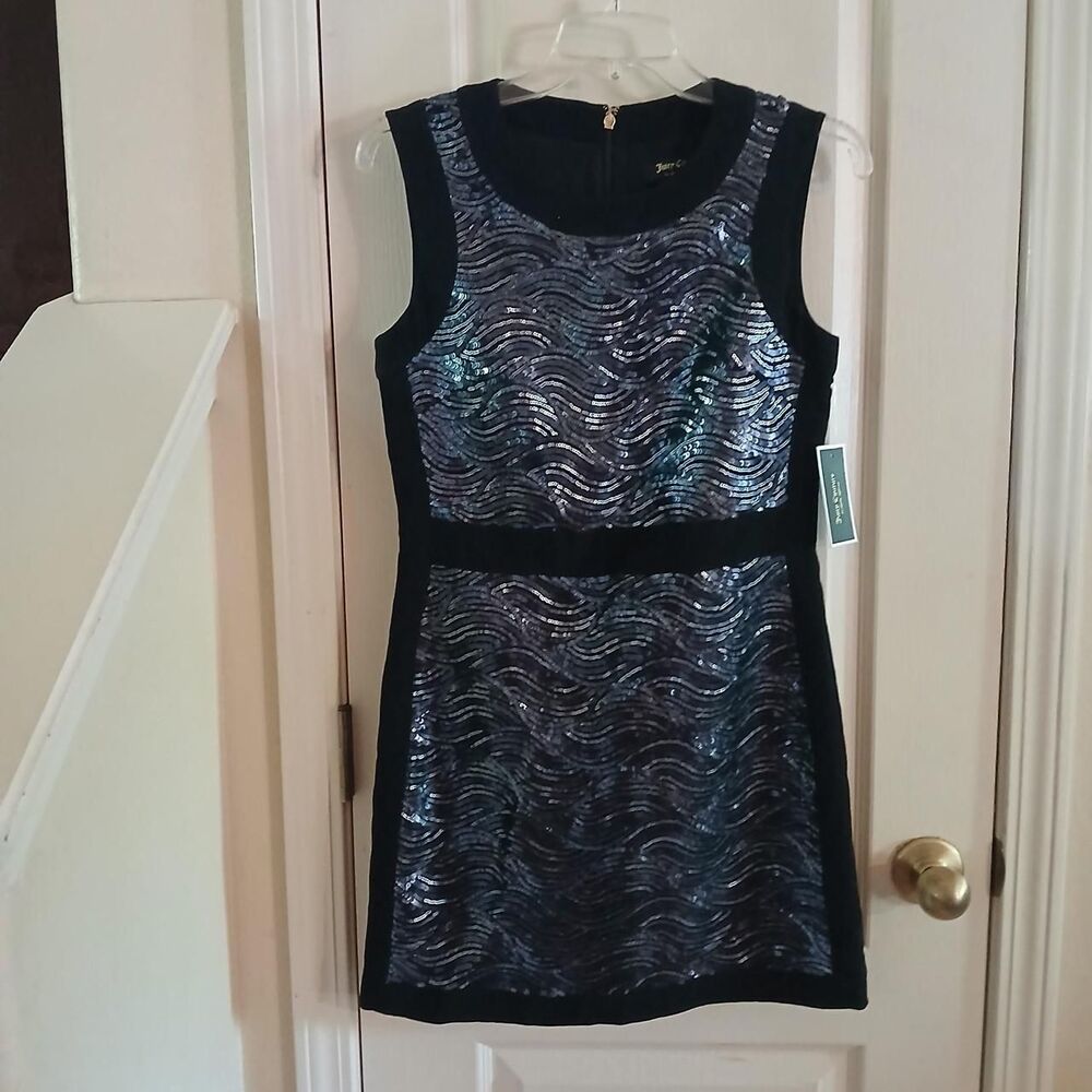 NWT Juicy Couture Black Label Midnight Wavy Sequin Shift Mini Dress 0 Mcbling
